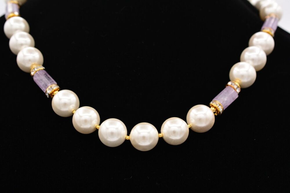 Stauer Pearl Purple Quartx Collar Necklace Heavy Beaded Chunky Signed Bin3B